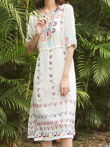 2018 Embroidered Half Sleeve Bohemia Beach Dress