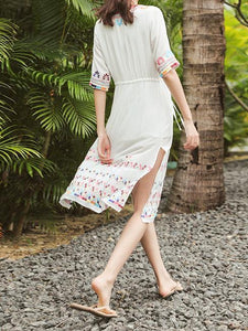 2018 Embroidered Half Sleeve Bohemia Beach Dress