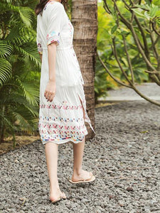 2018 Embroidered Half Sleeve Bohemia Beach Dress