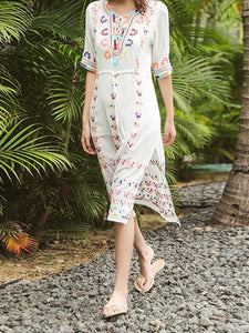 2018 Embroidered Half Sleeve Bohemia Beach Dress