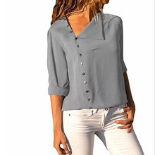 Load image into Gallery viewer, Casual Solid Color Irregular Diagonal Collar Button Long Sleeve Shirt