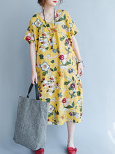 Load image into Gallery viewer, Gracila Floral Short Sleeve V Neck Pocket Loose Women Dresses