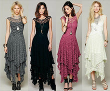 Load image into Gallery viewer, Lace Solid Color Irregular Maxi Dress