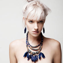 Load image into Gallery viewer, Multilayer Alloy Feather Tassel Necklace Earrings Set