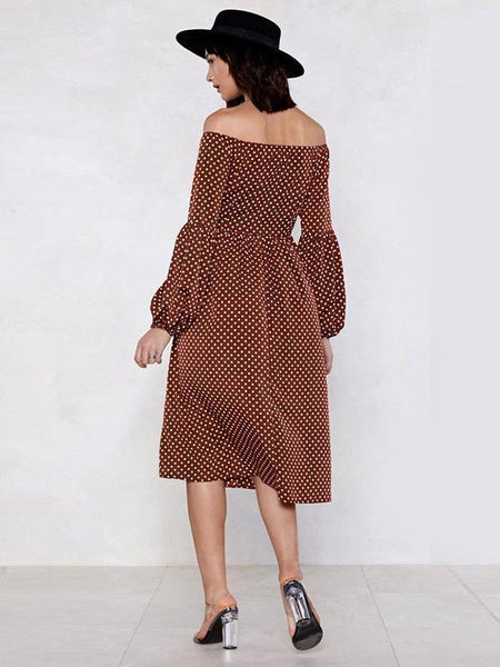 Polka-dot Long Sleeves Midi Dress