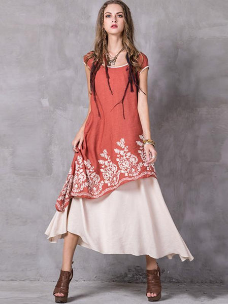 Asymmetric Embroidered Maxi Dress