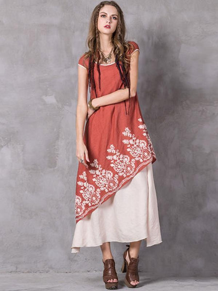 Asymmetric Embroidered Maxi Dress