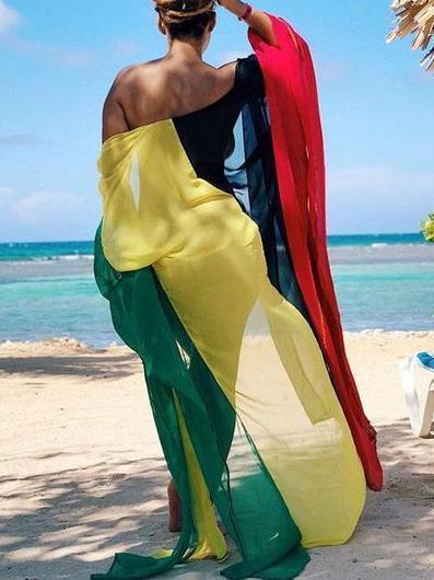 Split-joint Loose Plus Size Printed Chiffon Swimwear Cover-up