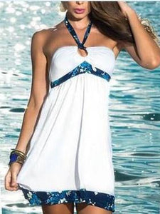 Sexy Tube Top Hanging Neck Print Beach Dress