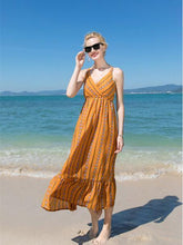 Load image into Gallery viewer, Fashion Yellow Bohemia Spaghetti Straps Maxi Dress