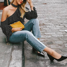 Load image into Gallery viewer, Polka Dot One Shoulder Irregular T Shirt