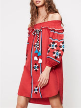 Load image into Gallery viewer, Fashion Embroidery Off-the shoulder Tassels Mini Dress