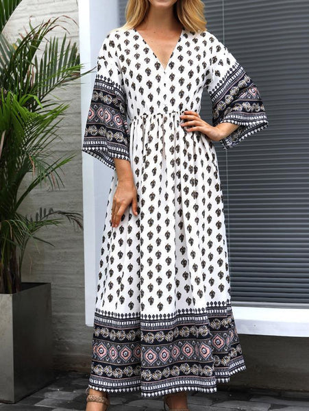 Polka Dot Long Sleeve Bohemia Maxi Dress
