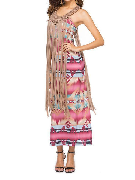 Halter dress fashion sexy printing buttocks sleeveless sexy tassel hip skirt