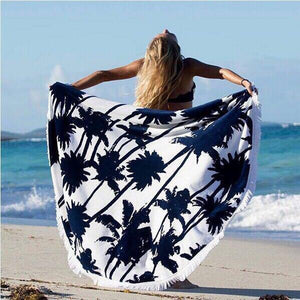 Hot Sale Tree printed fringed beach towel sun shawl Variety scarf yoga cushion Mat