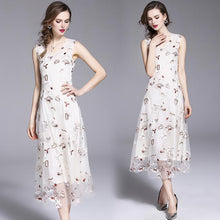 Load image into Gallery viewer, Embroidered Sleeveless V Neck Elegant Dress