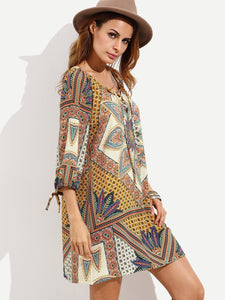 Stylish Bohemian printed long-sleeved dress - 2