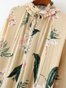 Floral Print Long Sleeve Loose Mini Dress