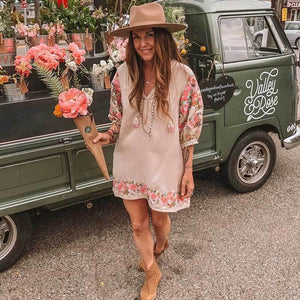 Floral Embroidery Tassel Mini Dress