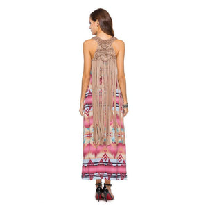 Halter dress fashion sexy printing buttocks sleeveless sexy tassel hip skirt