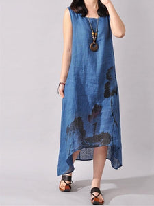 Ink Printed Sleeveless Casual Irregular Dress