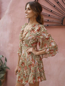 2018 Summer Print V Neck Backcross Mini Dress