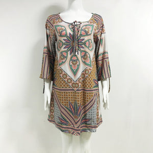 Stylish Bohemian printed long-sleeved dress - 2