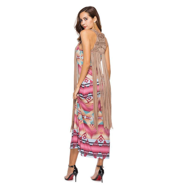 Halter dress fashion sexy printing buttocks sleeveless sexy tassel hip skirt