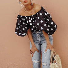 Load image into Gallery viewer, Polka Dot Off Shoulder T Shirt Blouse