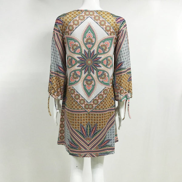 Stylish Bohemian printed long-sleeved dress - 2