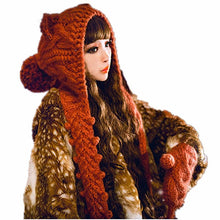 Load image into Gallery viewer, Winter Warm Handmade Knit Cute Cat Ears Hat With Scarf And Gloves Suit