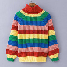 Load image into Gallery viewer, Rainbow Turtleneck Winter Jumpers Knitted Striped Oversize Pullover Sweater