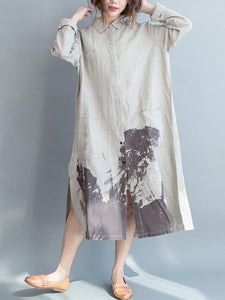 Linen Cotton Loose Long Sleeve Shirt Dress