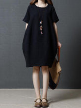Load image into Gallery viewer, Pure Color Short Sleeve Loose Pockets Midi Dress