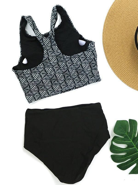 Sexy Retro Floral Striped High Waist Bikini Set Swimsuit