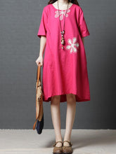 Load image into Gallery viewer, Linen Cotton Short Sleeve Loose Pockets Dress
