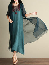 Load image into Gallery viewer, Embroidered Loose Casual Linen Cotton Maxi Dress