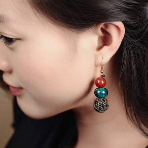 Original Handmade Ceramic Earrings Tibetan Jewelry Ethnic Wind Earrings Retro Literary Earrings