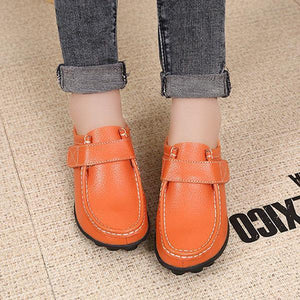 Soft Leather Pure Color Hook Loop Flat Comfortable Loafers