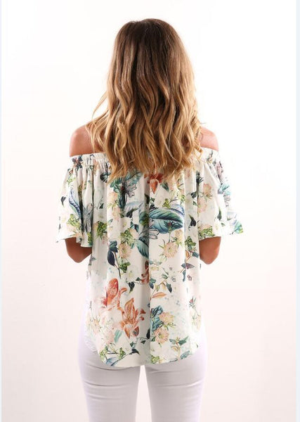 European and American Fashion Printing One Word Shoulder Dress Woman T-shirt