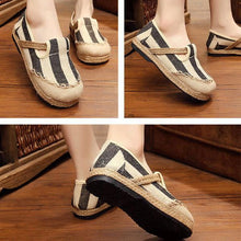 Load image into Gallery viewer, Stripe Pattern Flax Breathable Retro Flat Slip On Women Shoes