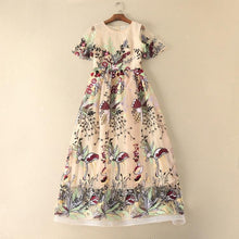 Load image into Gallery viewer, Elegant Embroidered Round Neck Short Sleeve Maxi Dress