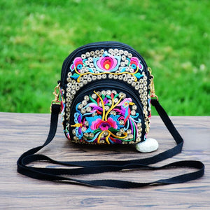 New Ethnic Girl Slung Small Bag Embroidered Canvas Coin Purse Casual Joker Shoulder Phone Bag