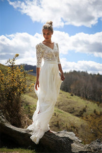 Classical White Lace V-Neck Half Sleeve Maxi Dress
