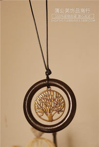 Retro National Style Simple Wooden Ring Tree Long Necklace Sweater Chain