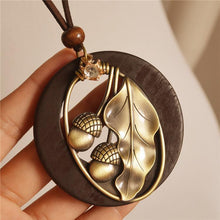 Load image into Gallery viewer, Retro National Wind Alloy Oak Large Leaves Wooden Bright Drill Long Necklace