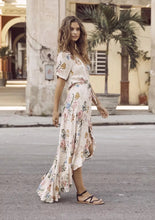 Load image into Gallery viewer, Chiffon Floral Print Short Sleeve Irregular Maxi Dress