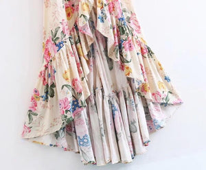 Chiffon Floral Print Short Sleeve Irregular Maxi Dress