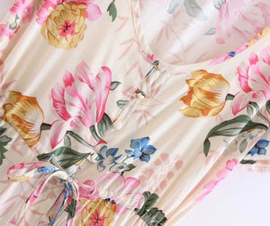 Chiffon Floral Print Short Sleeve Irregular Maxi Dress