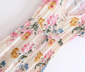 Chiffon Floral Print Short Sleeve Irregular Maxi Dress